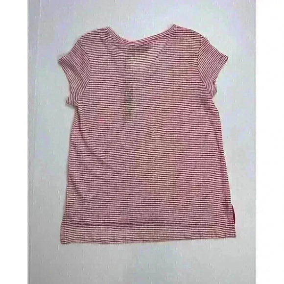 Tahari NWT Womens Small Pink White Striped 100% Linen Top Capped Sleeves V-Neck - Picture 9 of 11